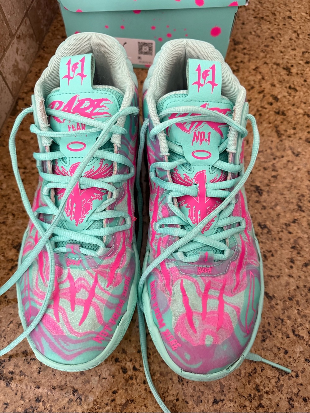 Lamelo Ball Puma Mint Teal & Hot Pink Graphic Sneakers
